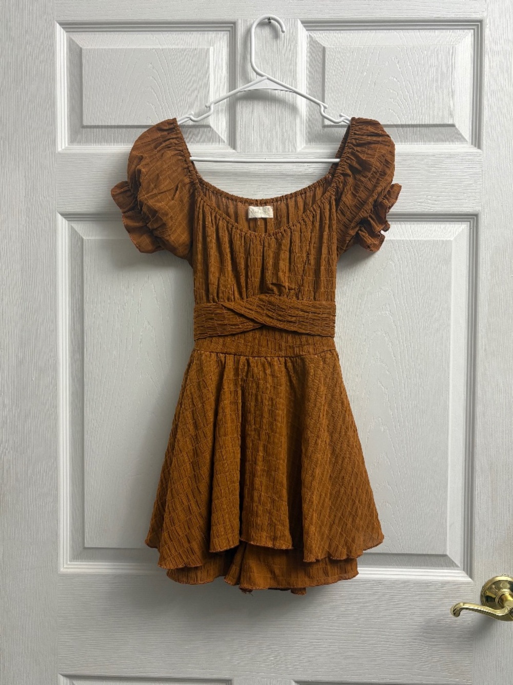 Women's Altar'd State Brown Flowy Babydoll Tie Back Tunic Blouse